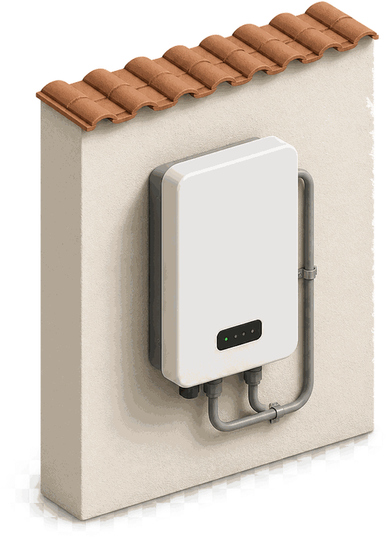 Isometric illustration of a wall-mounted solar inverter
